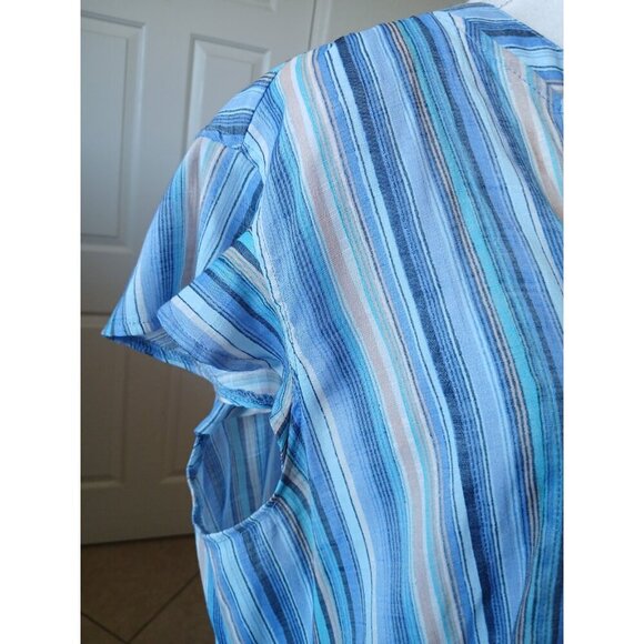 Cocomo Womens Blouse XL Blue Striped Flutter Sleeve Office Career Casual - Picture 4 of 15